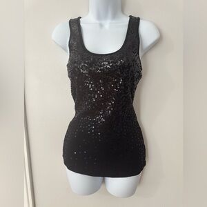 Express Sexy Basic Tank Sequins Black Size Small stretchy Bling Dressy Tank Top
